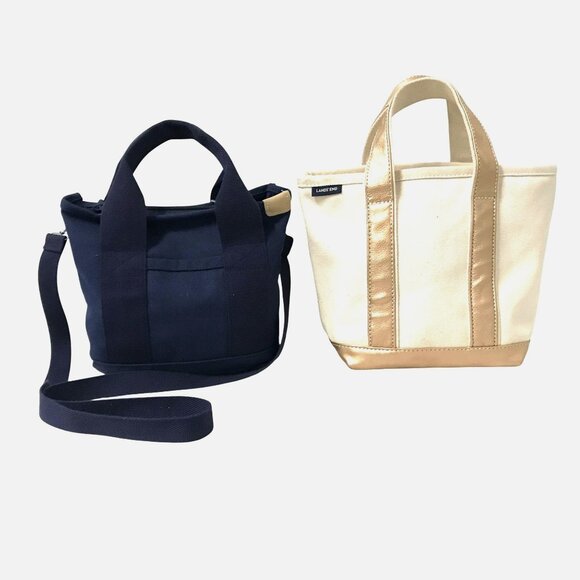 LANDS END Canvas Bag Lot 2 Small Navy & Natural Crossbody Strap - Picture 3 of 16
